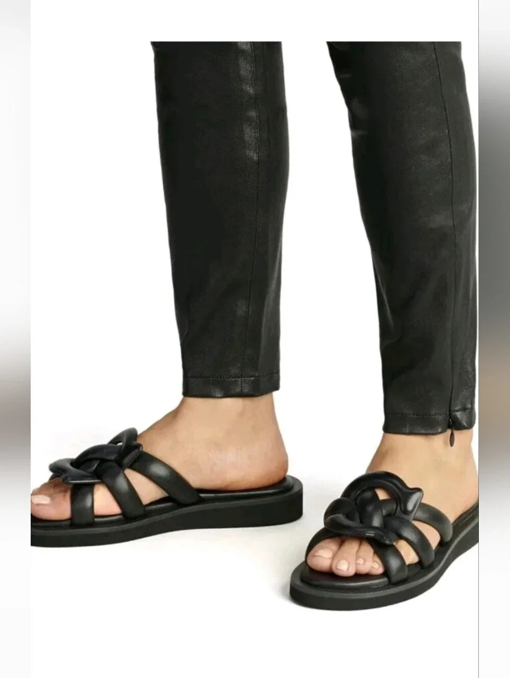 Coach Black Knotted Leather Slide Sandals